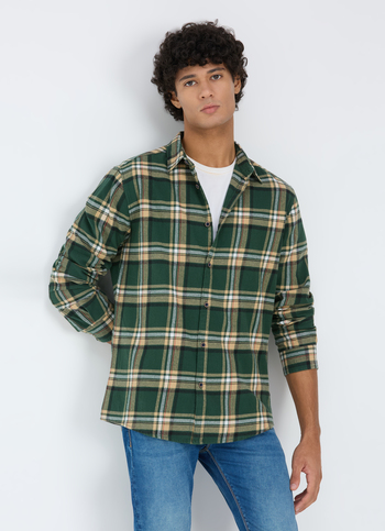 Men Green & Beige Check Full Sleeve Shirt