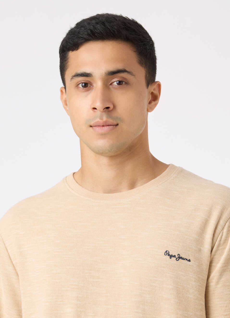 Men Ivory White Textured Crew Neck Sweatshirt, , large image number 4
