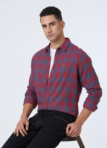 Men Red Check Full Sleeve Shirt