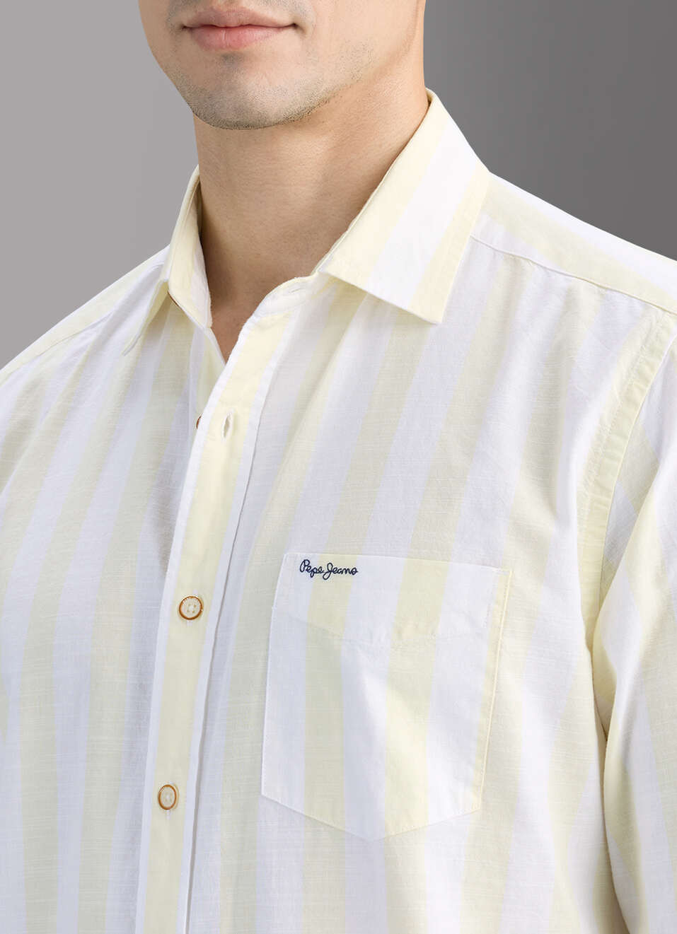 Men Yellow Striped Shirt, , large image number 1
