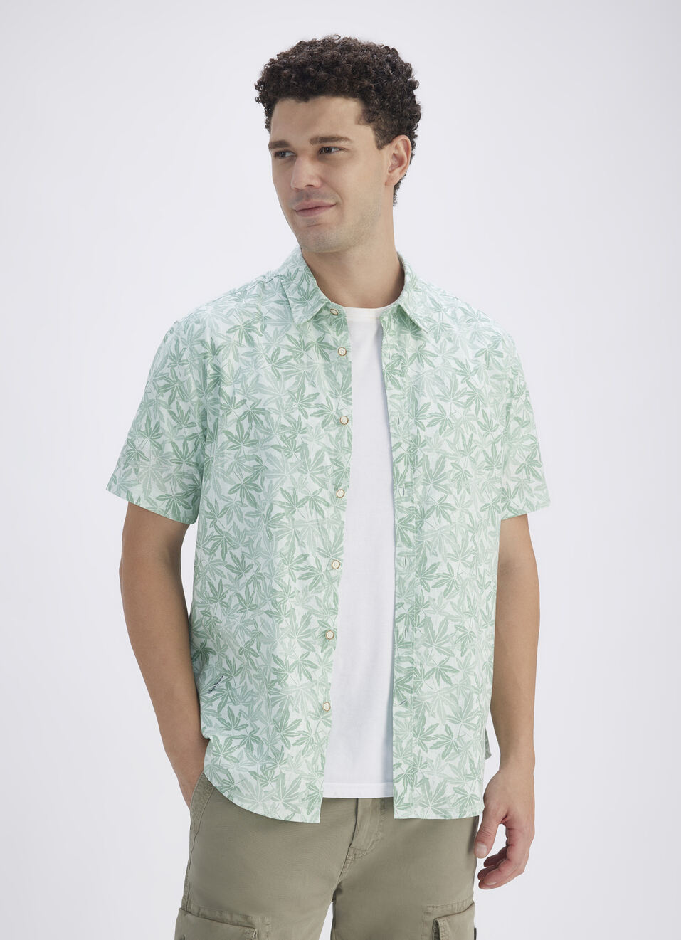 Men Blue Botanical Print Short Sleeve Shirt, , large image number 0