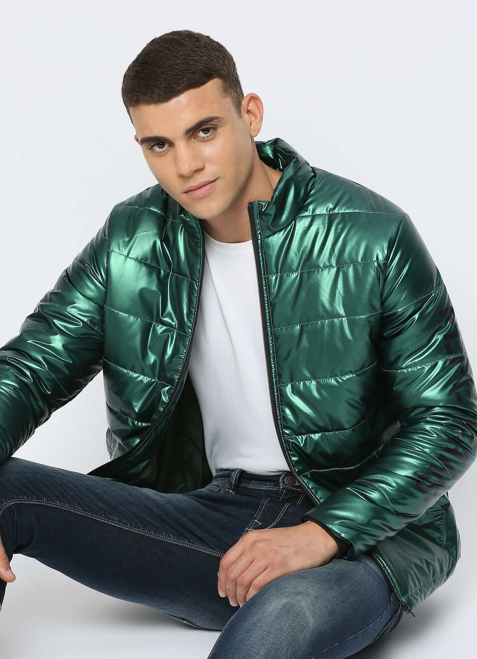 Green Shiny Puffer Jacket, , large image number 0