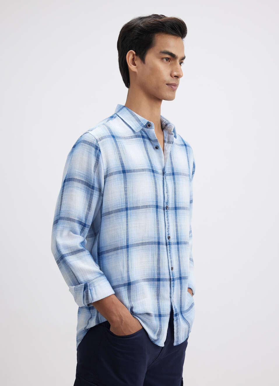 Men Blue Check Full Sleeve Shirt, , large image number 3