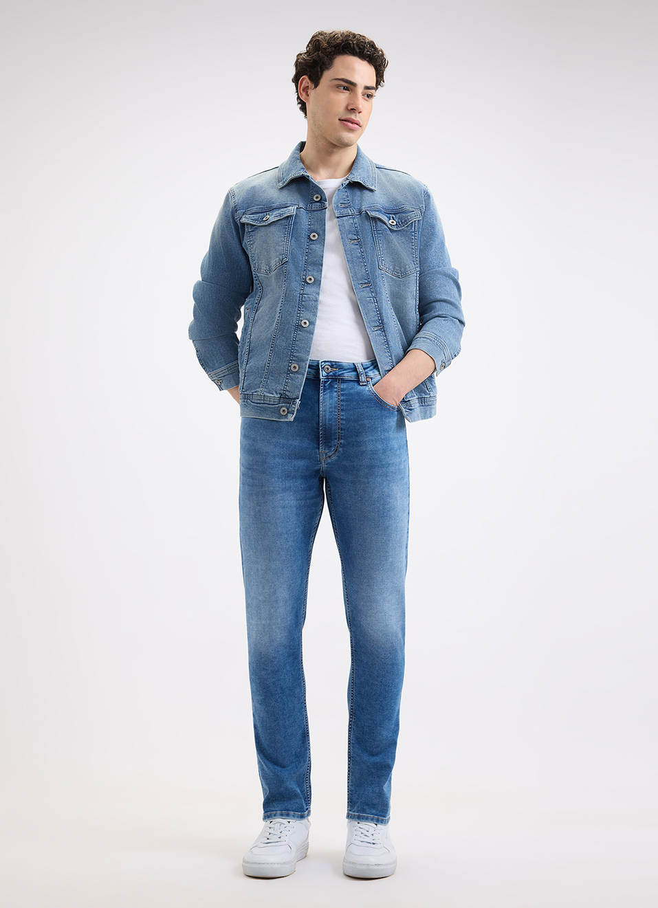 Men Blue Mid Rise Slim Gymindigo Jogger Like Jeans, , large image number 1