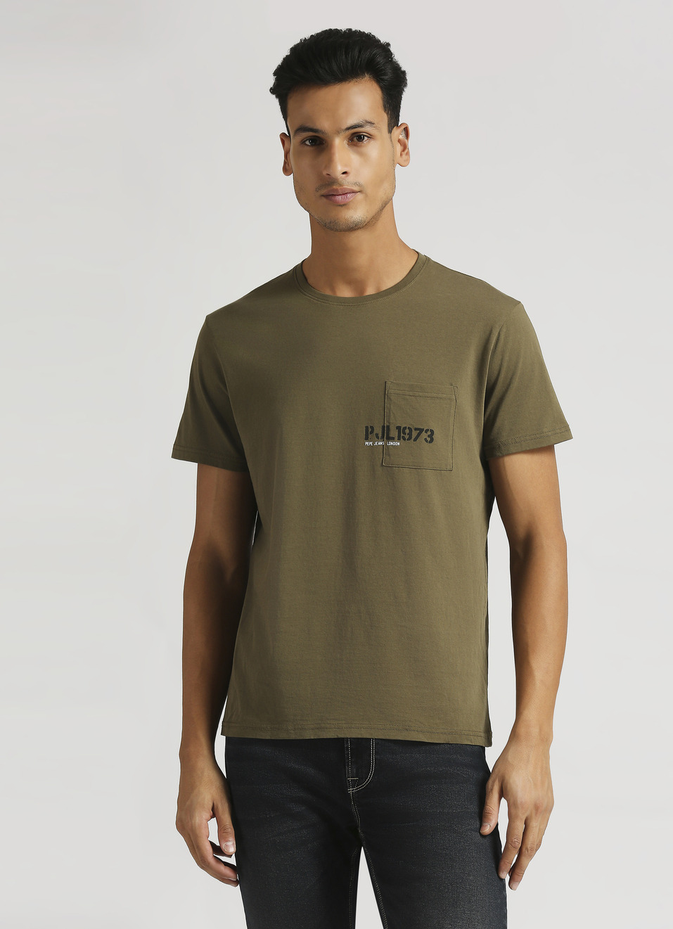 Green Solid Single Pocket Short Sleeve T-shirt, , large image number 1