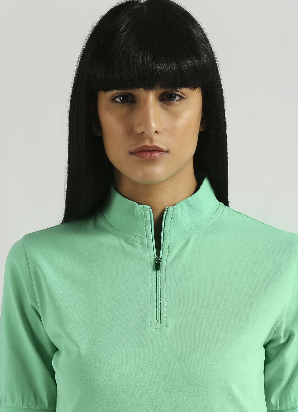 Green Reflective Print Kangaroo Pocket Puff Sleeve T-shirt, , large image number 4