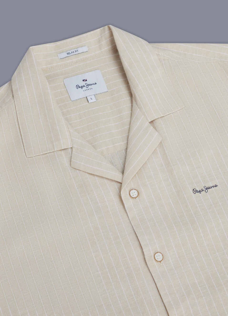 Men Beige Striped Resort Collar Shirt, , large image number 3
