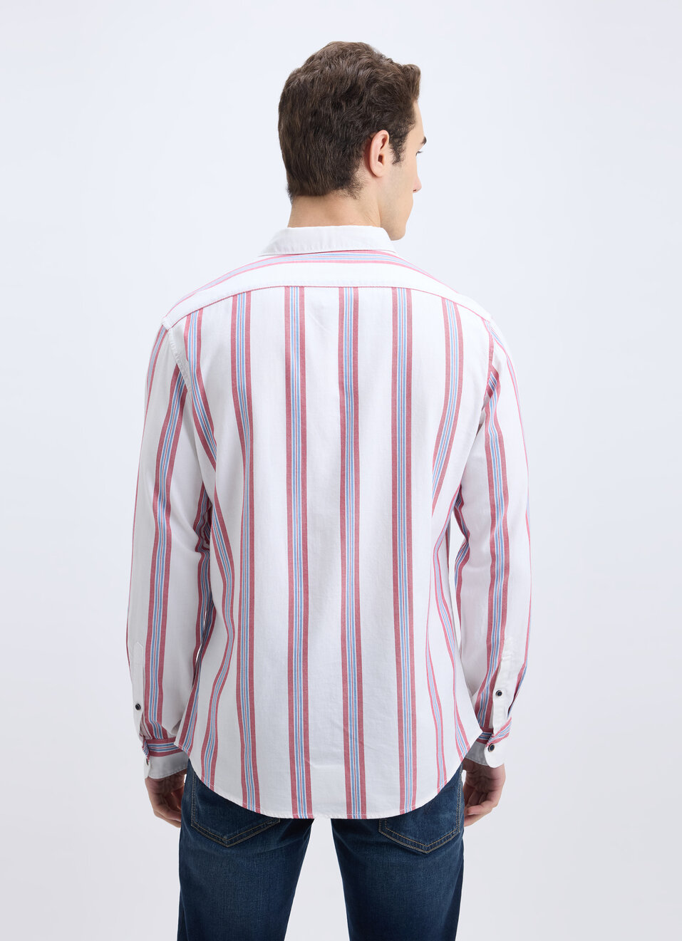 Men White Vertical Stripe Full Sleeve Shirt, , large image number 2