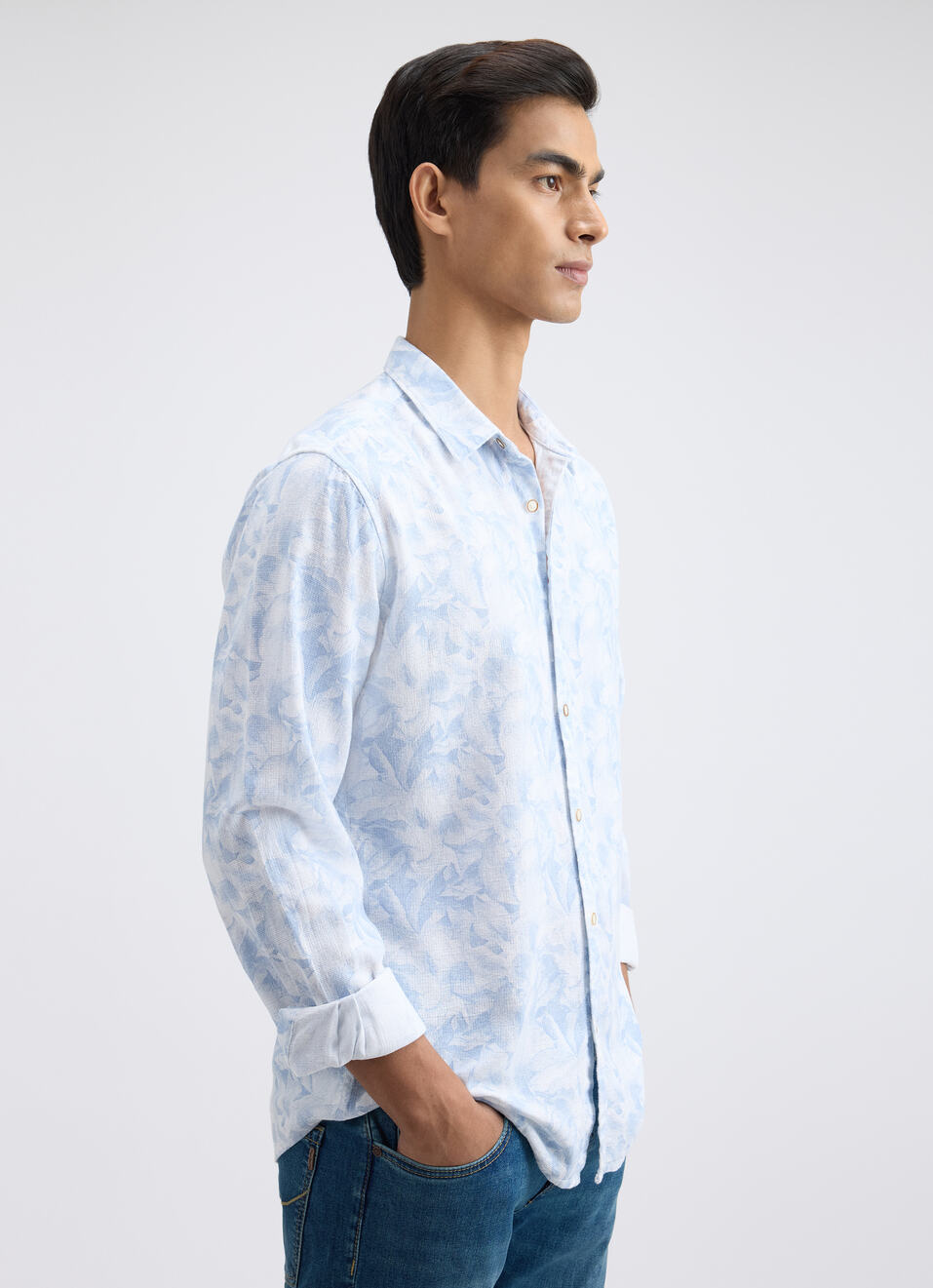 Men Blue Floral Print Full Sleeve Shirt, , large image number 3