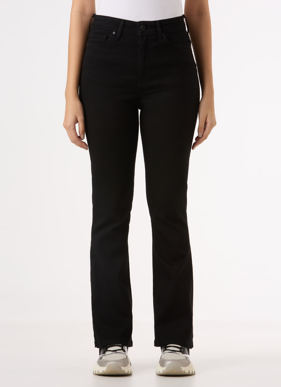 Women Black High Rise Flared Leg Powerflex Jeans, , large image number 1