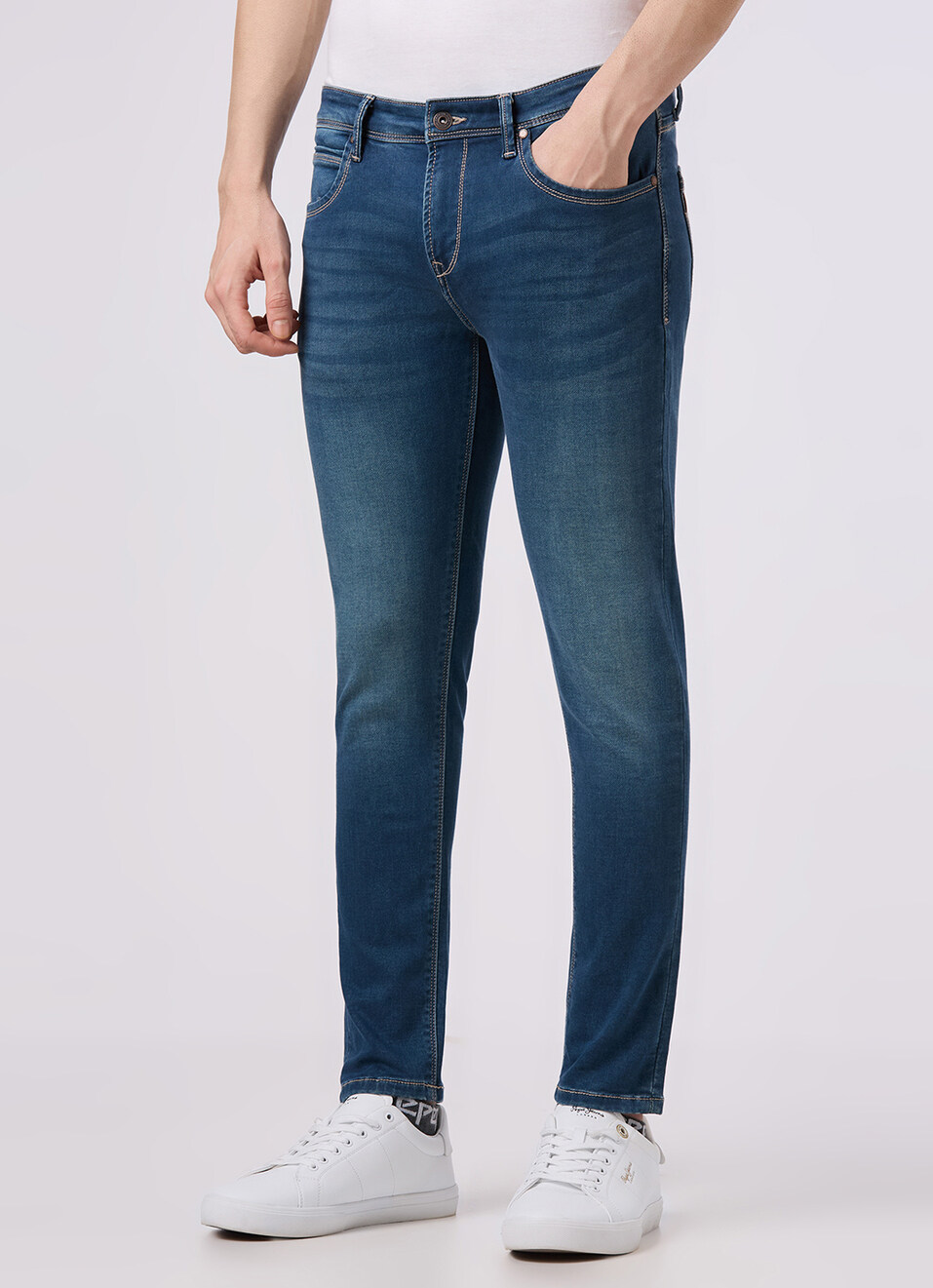 Men Blue Skinny Fit Ankle-length Gymindigo Jeans, , large image number 5