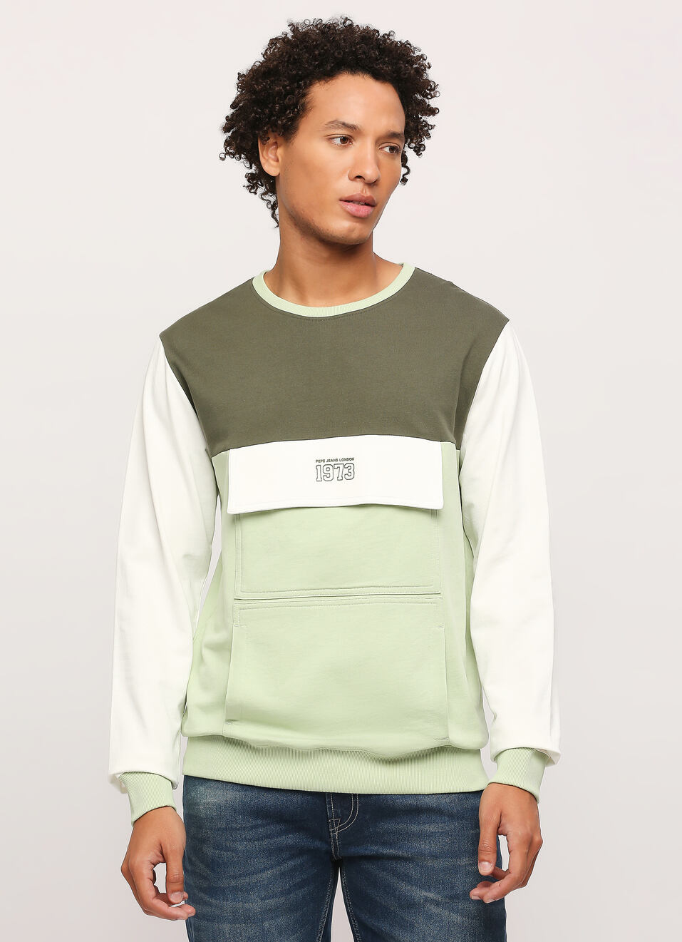 Green Colour Block Full Slevee Sweatshirt, , large image number 1