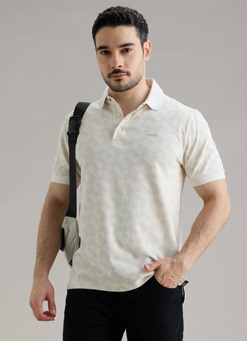 Men Ecru Printed Polo Collar T-shirt