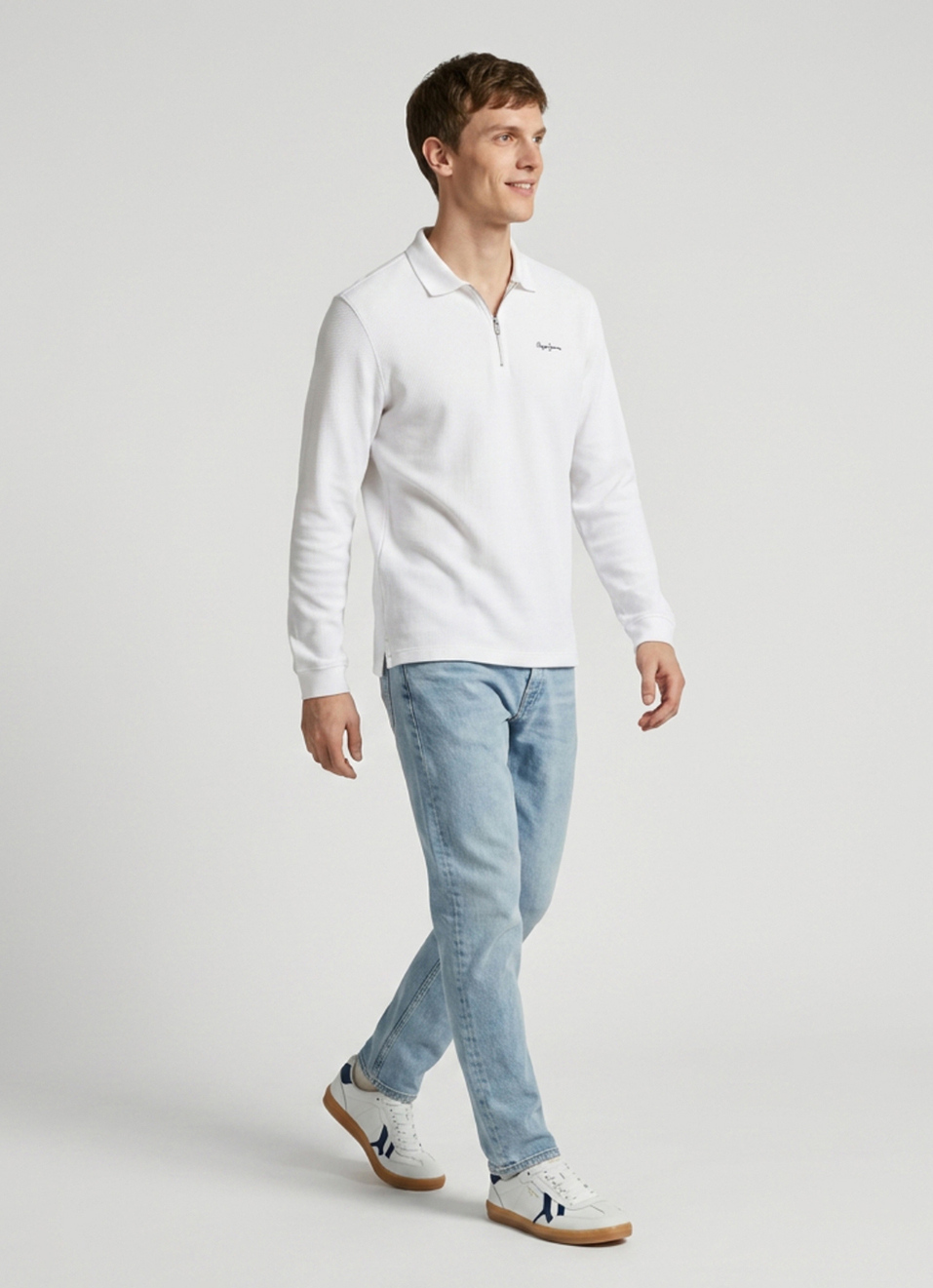 Men White Solid Polo Collar T-shirt, , large image number 5