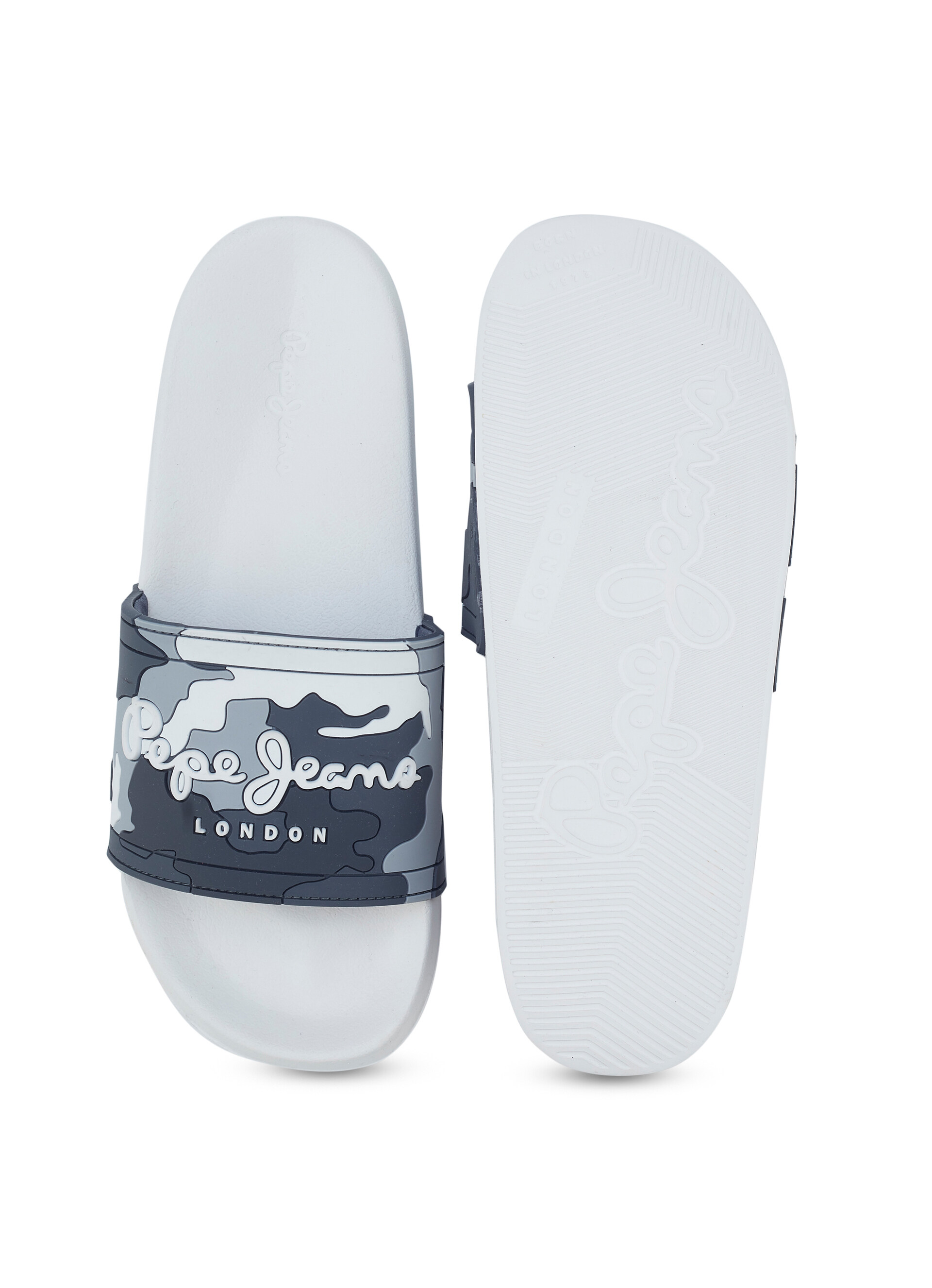 Men White Camouflage Slip On Slides, , large image number 4
