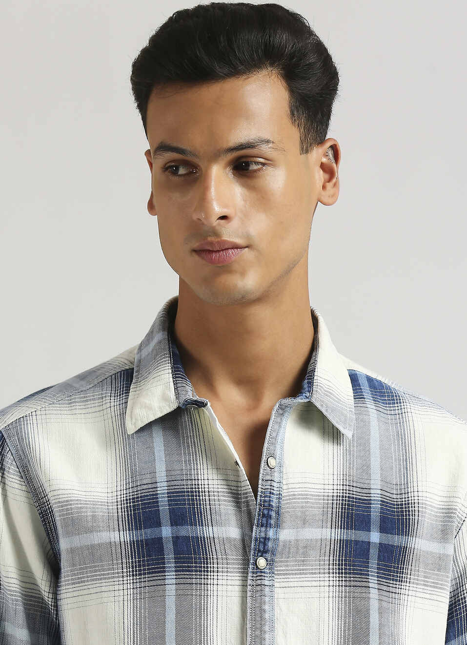 Yarn Dyed Indigo Checks Long Sleeve Shirt, , large image number 4