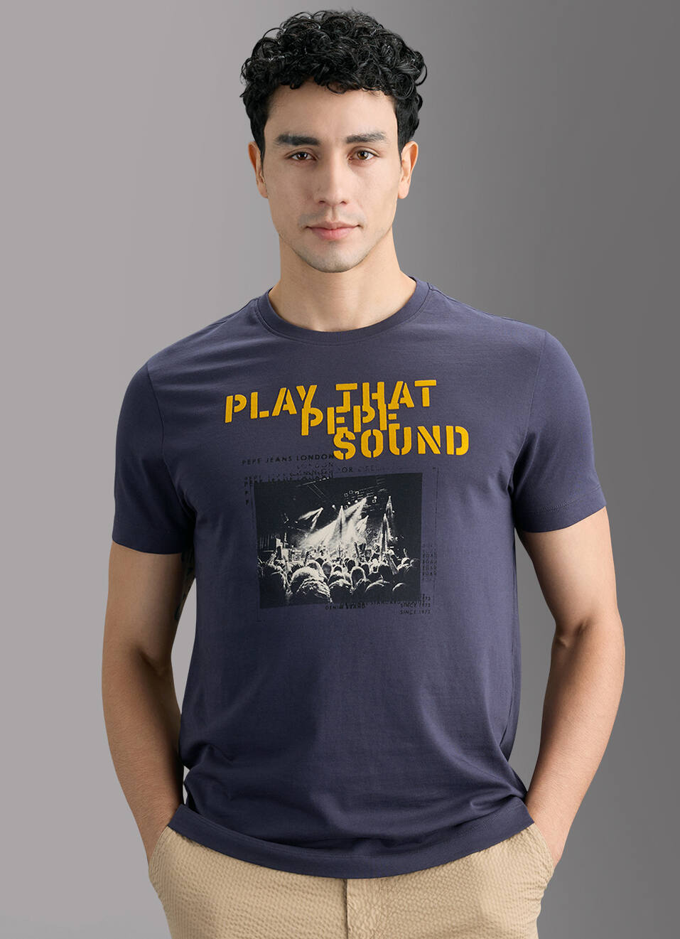 Men Grey Printed Slim Fit T-shirt, , large image number 5