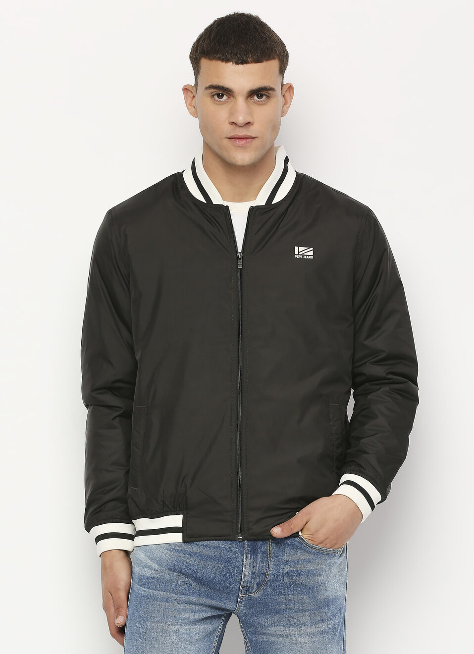 Black Solid Puffer Jacket, , large image number 0