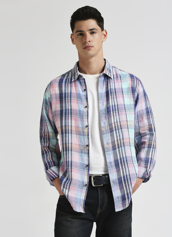 Blue Checks Pure Linen Long Sleeve Shirt