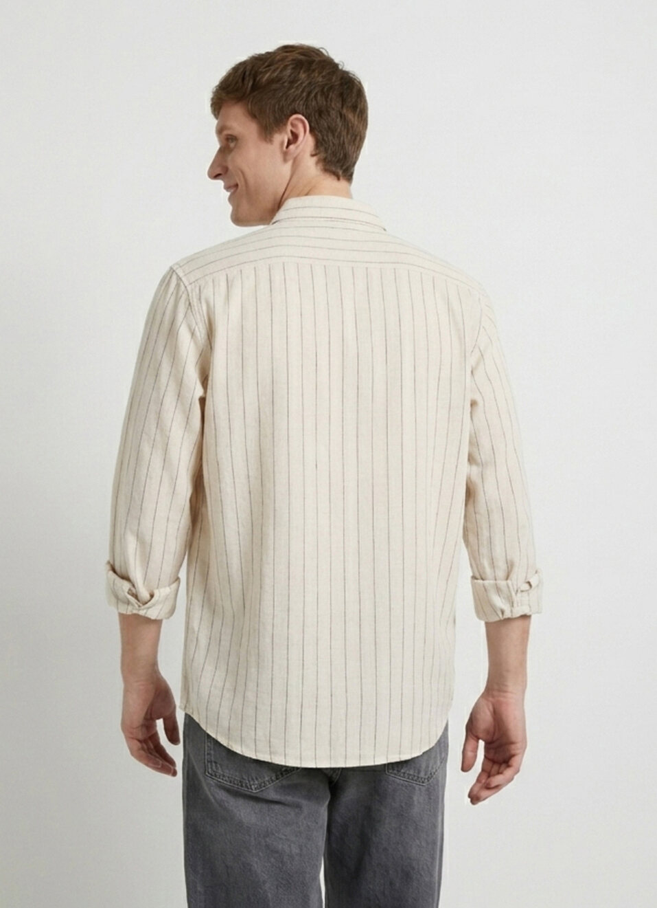 Men Beige Striped Dobby Long Sleeve Shirt, , large image number 2
