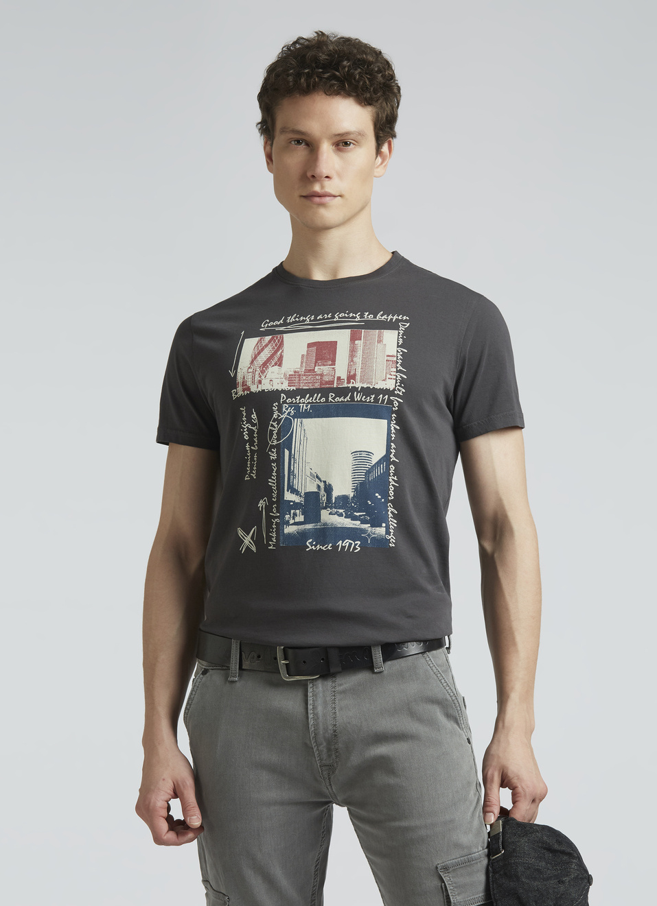 Grey Graphic Print Short Sleeve T-shirt, , large image number 0