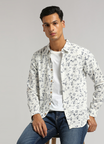 White Trendy Summer Print Linen Long Sleeve Shirt