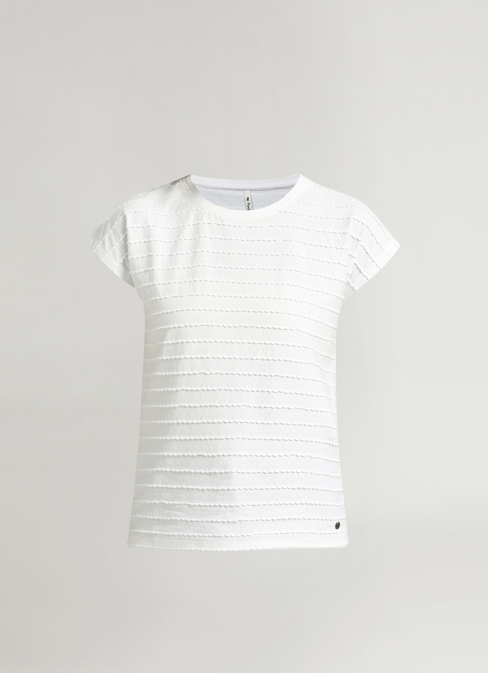 White Textured Extended Shoulder T-shirt, , large image number 6
