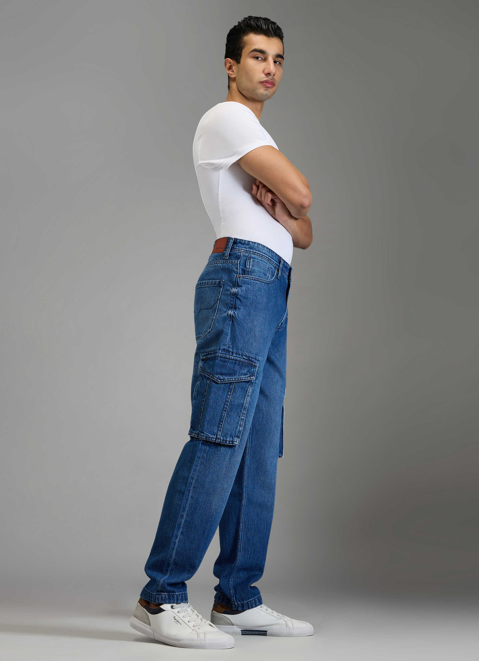 Men Blue Medium Dark Used Straight Fit Mid Rise Cargo Jeans, , large image number 10