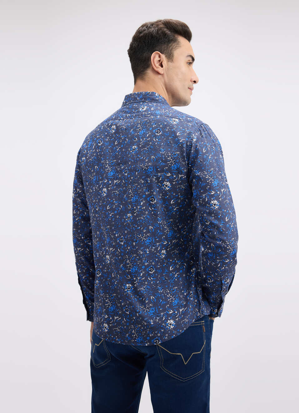 Men Blue Floral Print Full Sleeve Shirt, , large image number 2