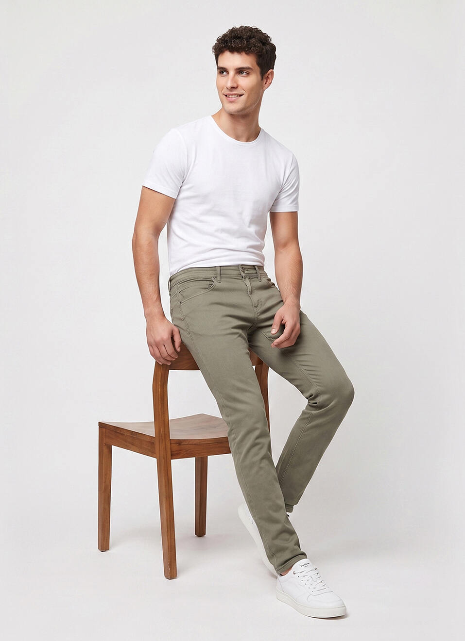Men Olive Slim Fit Stretchable Jeans, , large image number 1