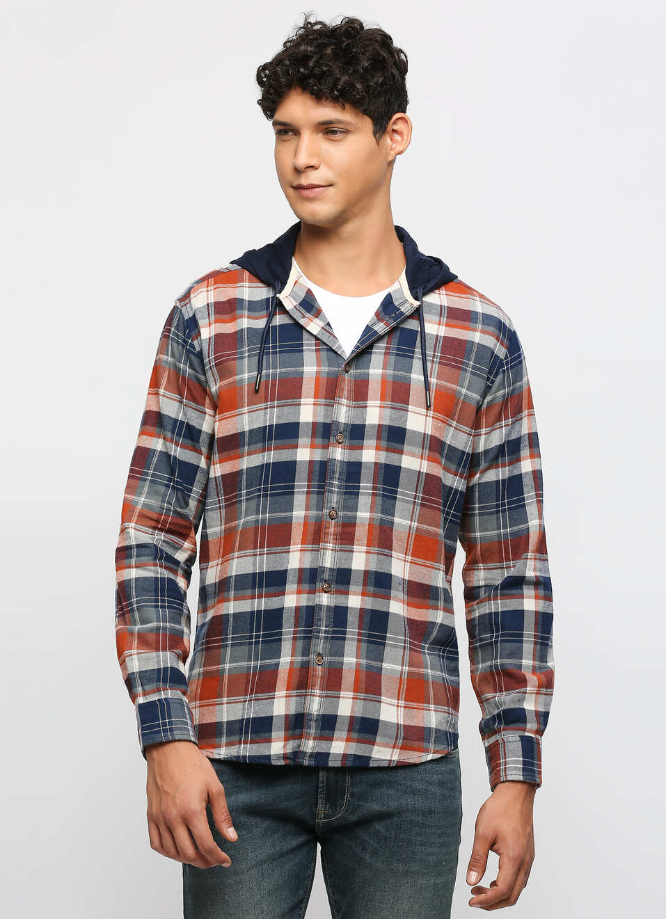 Brown Checks Long Sleeve Slim Fit Shirt, , large image number 1
