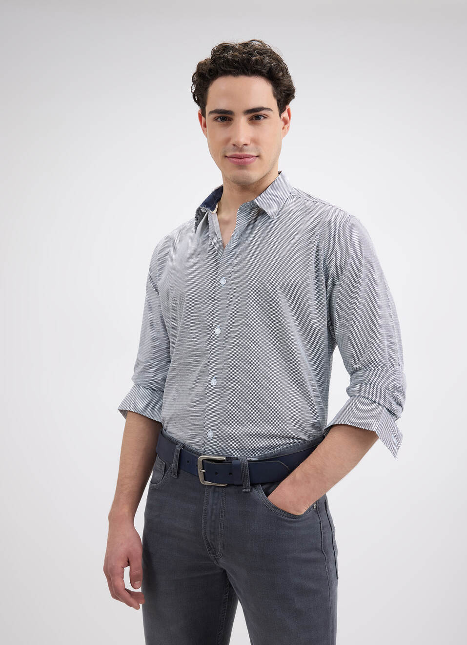 Men White Check Full Sleeve Shirt, , large image number 0