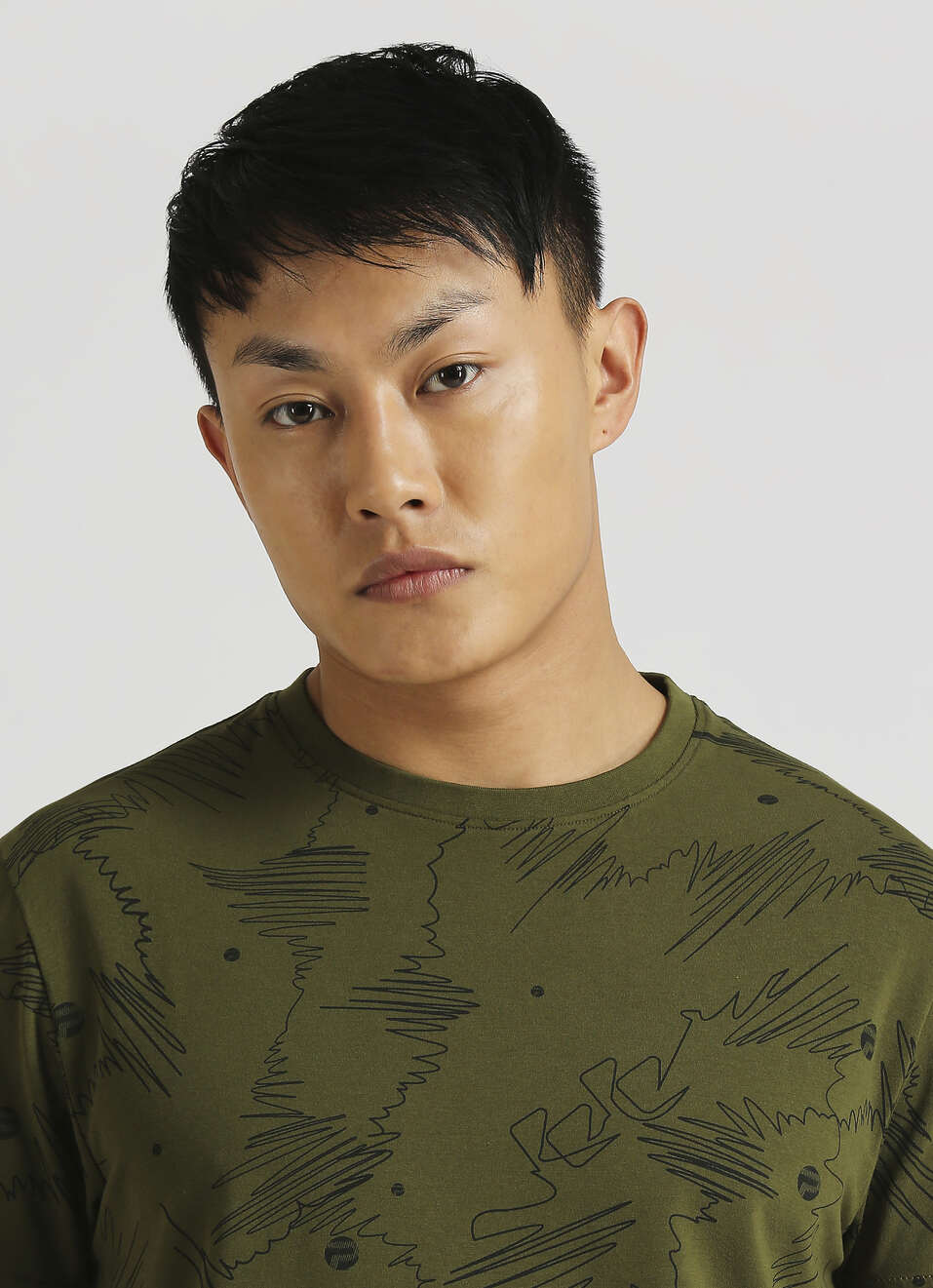 Olive Water Base Print Short Sleeve T-shirt, , large image number 4