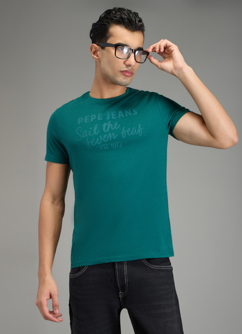 Men Green Graphic Slim Fit T-shirt