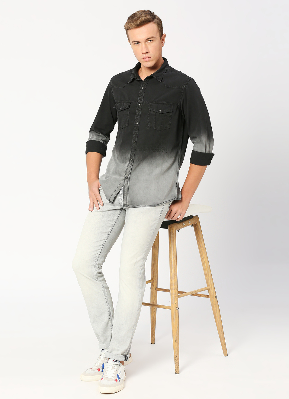 Finn Ls Printed Ombre Denim Shirt, , large image number 6