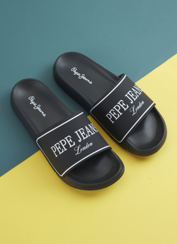 Men Black Logo Print Anti Skid Sliders