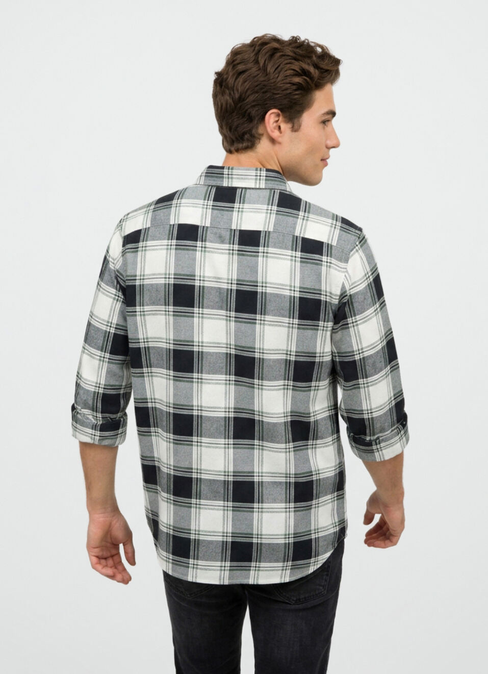 Men Black Checked Dobby Long Sleeve Shirt, , large image number 2
