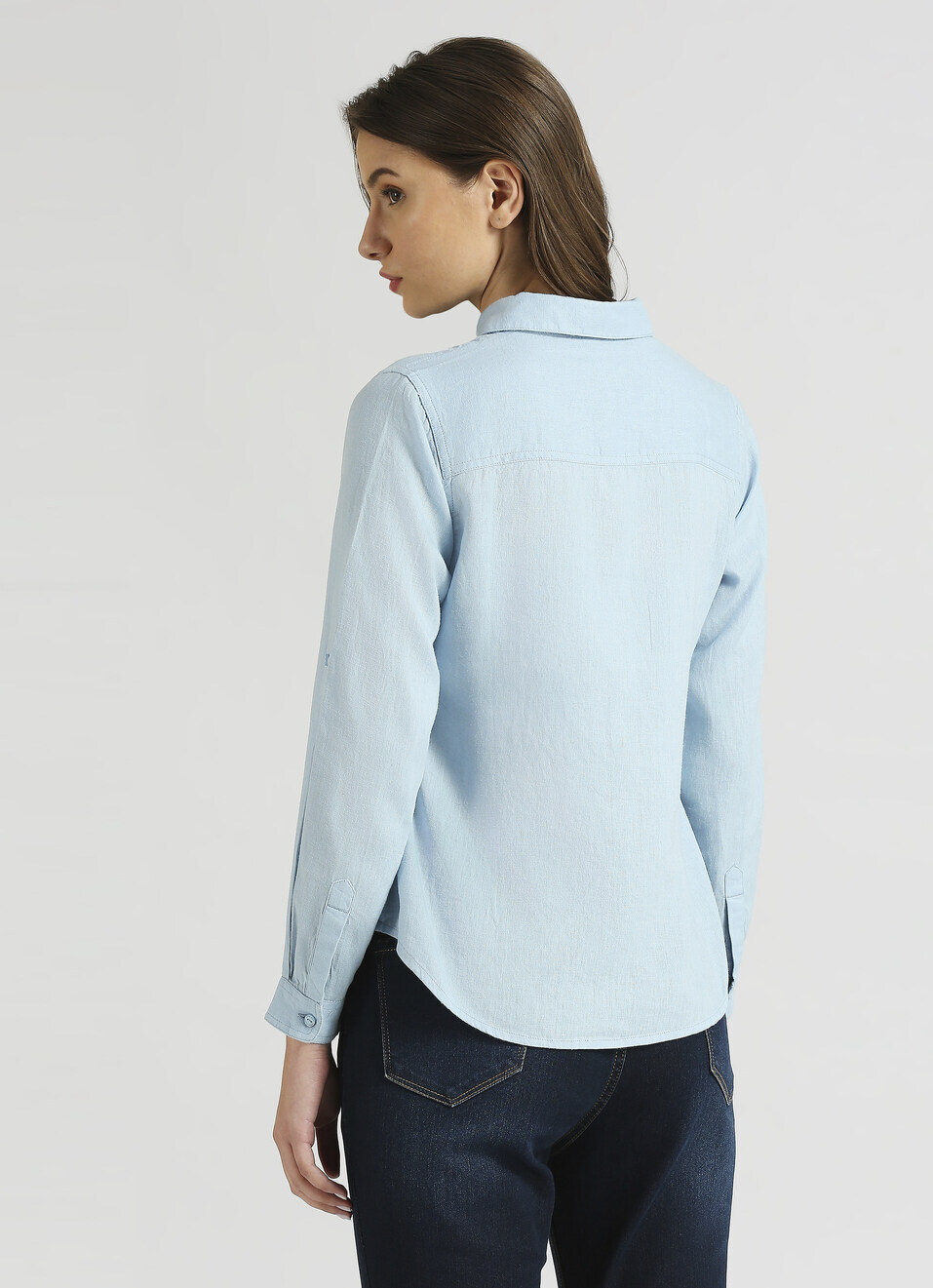 Aqua Front Open Placket Linen Full Sleeve Shirt, , large image number 2