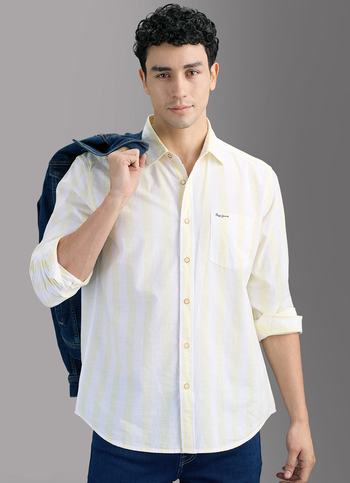 Men Yellow Striped Shirt