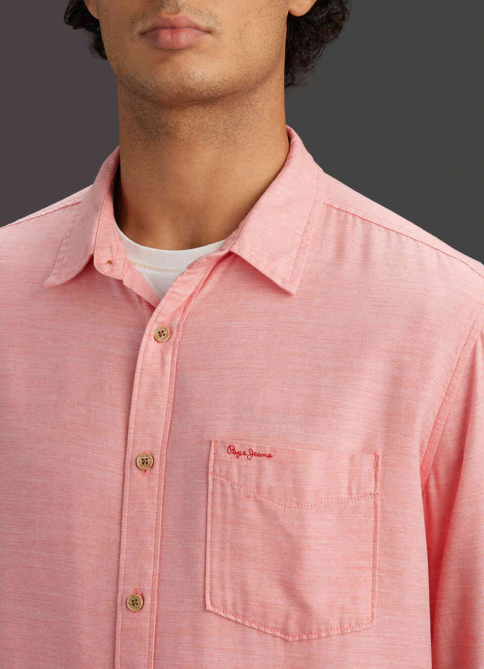 Men Coral Pink Solid Regular Fit Cotton Lyocell Shirt, , large image number 1