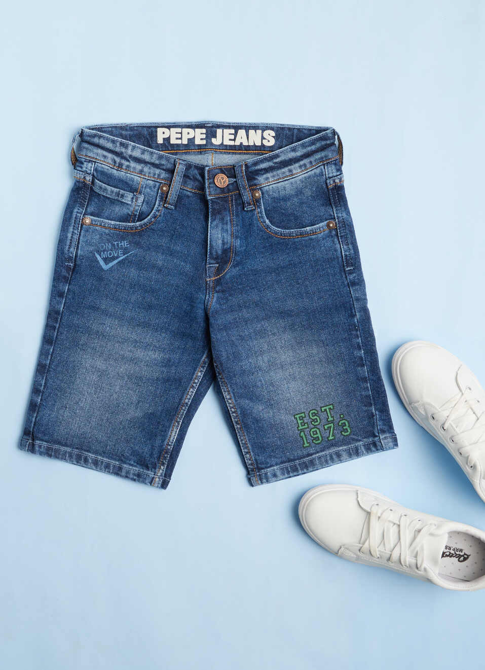 Perf Slim Fit Mid Waist Denim Shorts, , large image number 0
