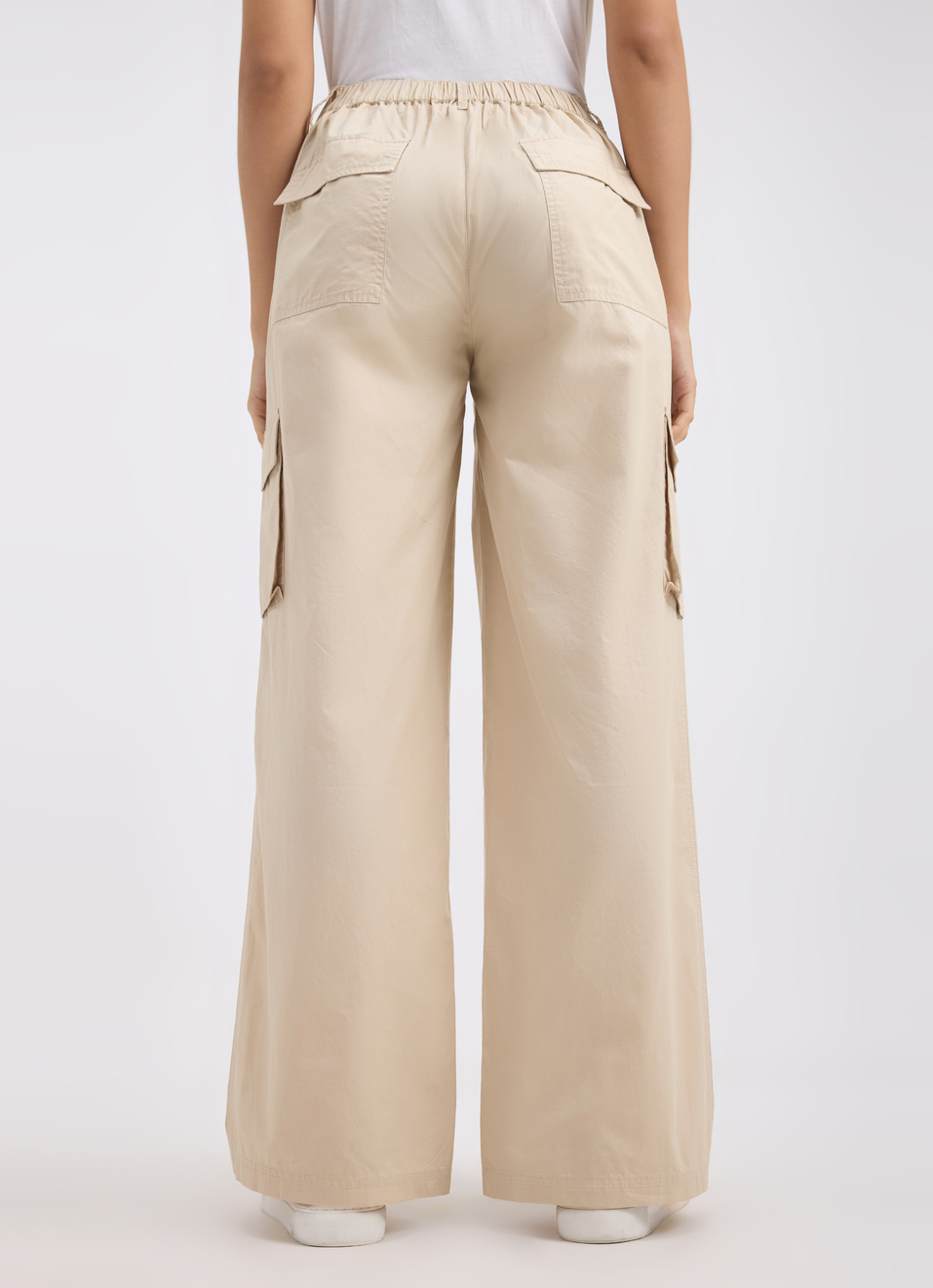 Women Beige Mid Rise Wide Leg Cargo Pants, , large image number 3