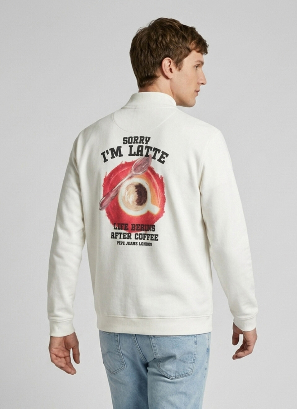 Men Off White Back Print Full Sleeve Sweatshirt, , large image number 2