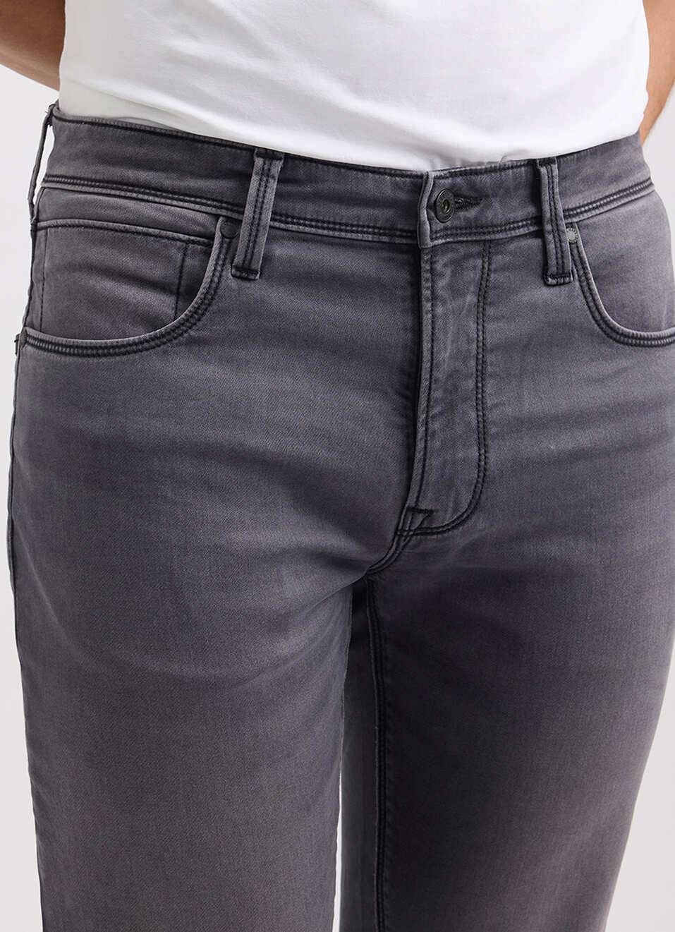 Men Dark Grey Mid Rise Straight Structured Jeans, , large image number 4
