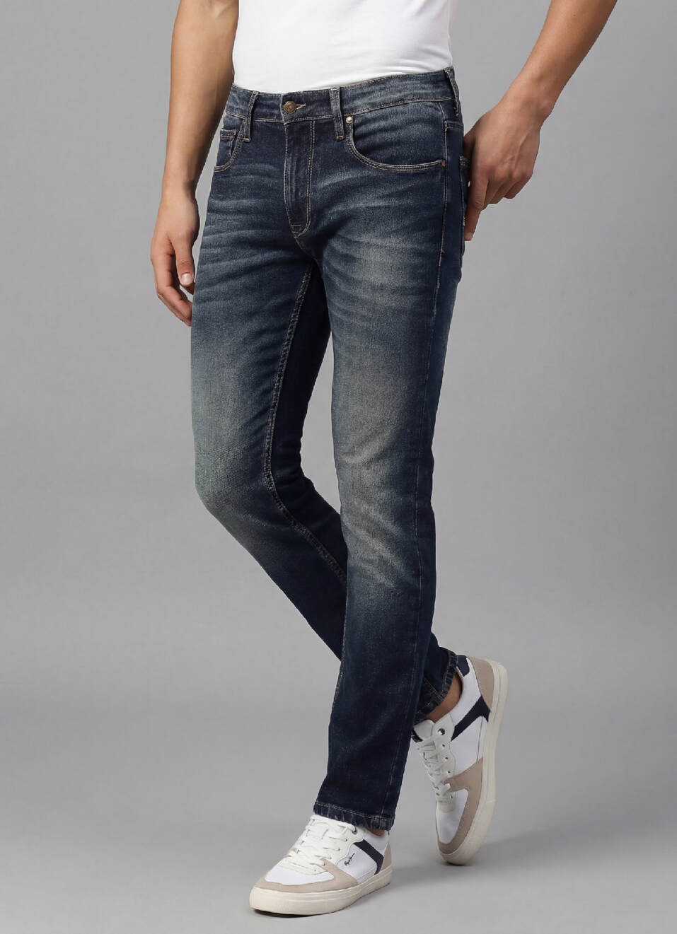 Vapour Dark Blue Low Waist Tapered Jeans, , large image number 0