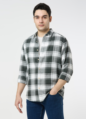 Men Dark Green Checked Shirt