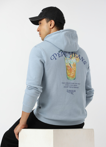 Men Blue Graphic Print Regular Fit Cotton Hoodie