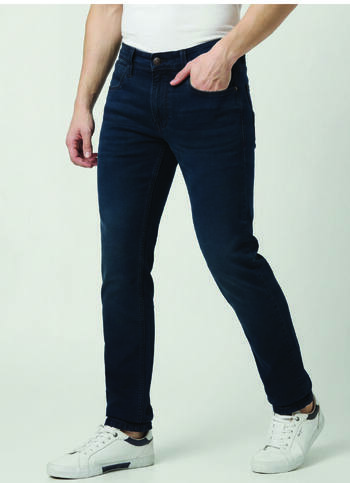 Men Blue Mid Rise Slim Fit Textured Jeans