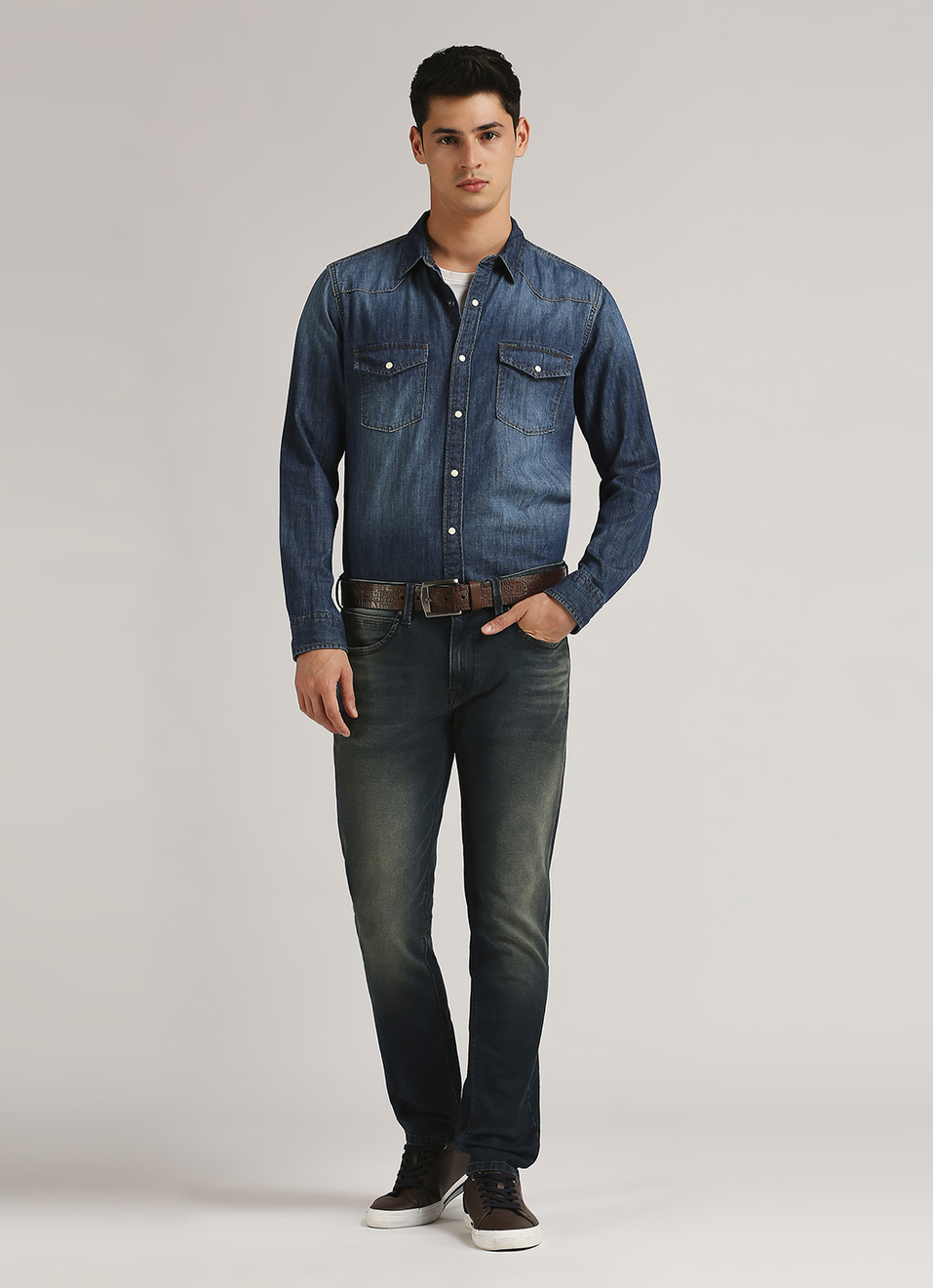 Vapour Dark Blue Low Rise Tapered Jeans, , large image number 1