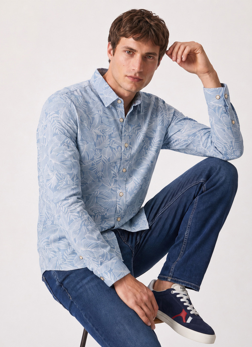 Men Blue Printed Long Sleeve Shirt, , large image number 0